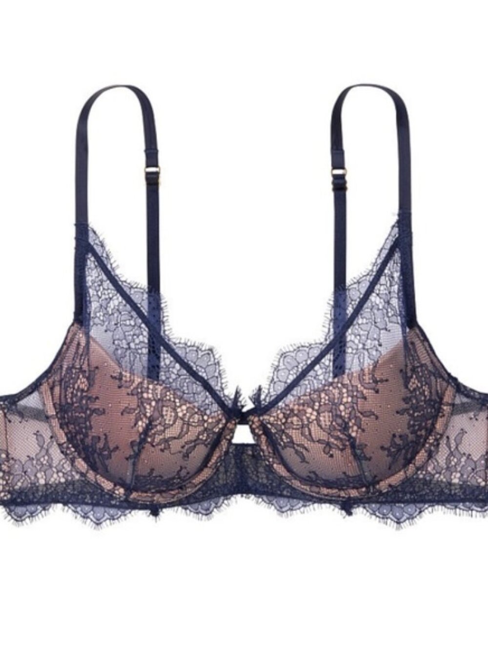 Victoria’s Secret Dream Angels Navy Chantilly Eyelash Lace Bra  ** Size 32DD